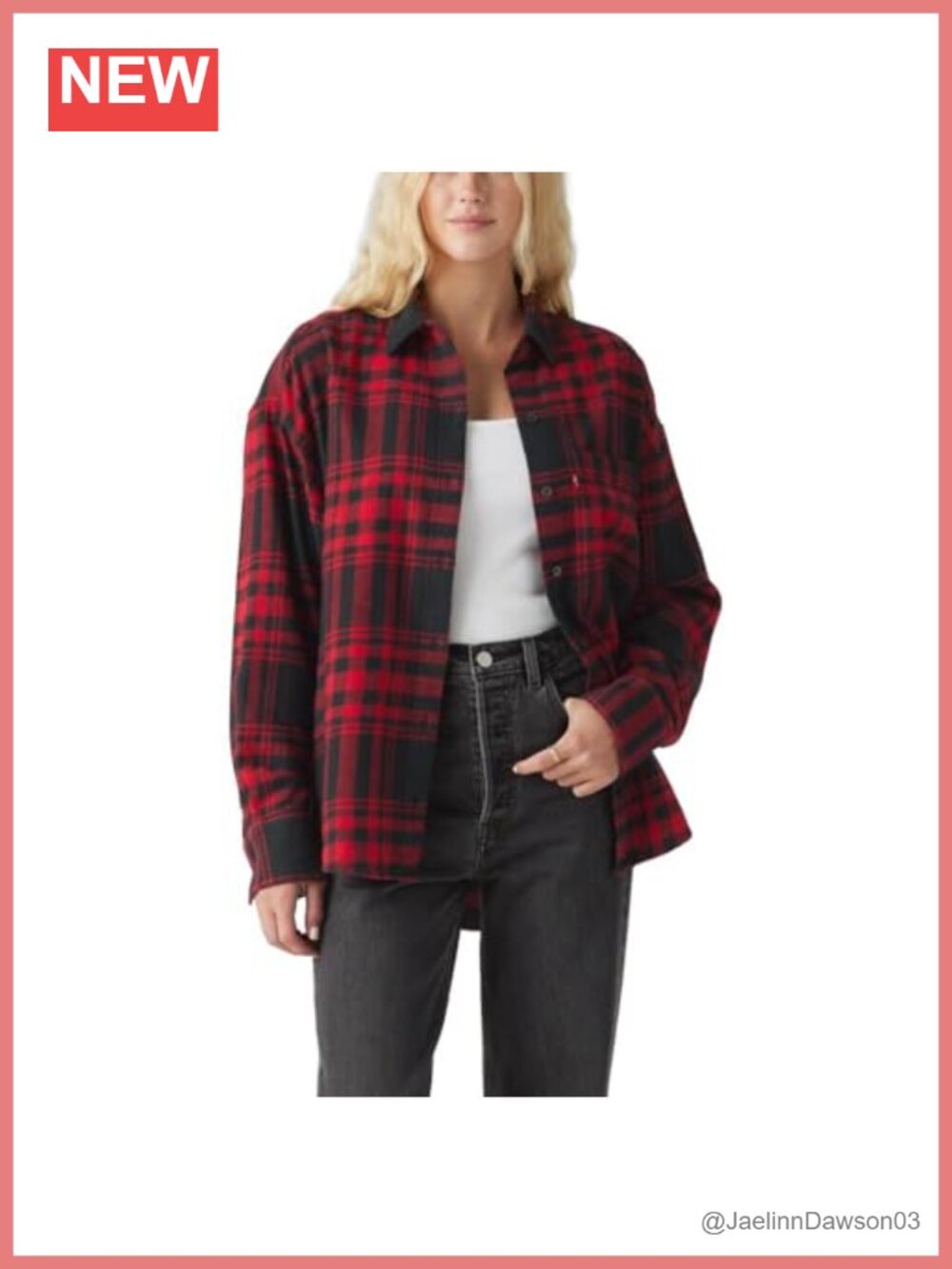 Relaxed Fit Plaid Button-Down Flannel Shirt Loose Boxy Long Sleeve